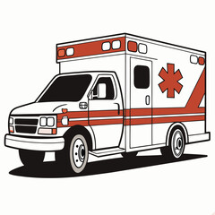 Ambulance, rescue vehicle line art icon sign silhouette vector illustration on white background