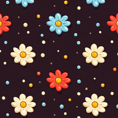 Repeating Pattern of Stylized Daisies and Dots