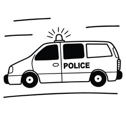 Easy-shape police vehicle. Line art, icon, vector, illustration, isolated, design, stock. Editable Pro Vector.