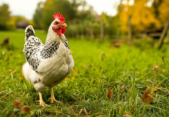 Speckled Hen in Grassy Field