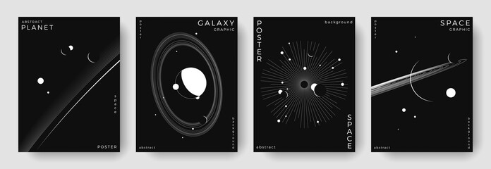 Set of abstract space astronomy backgrounds. Line art galaxy, universe, planet, solar system. Science future concept. Cosmic minimalist design for cover, poster, layout, banner, flyer, brochure © Anastasiya Stoma