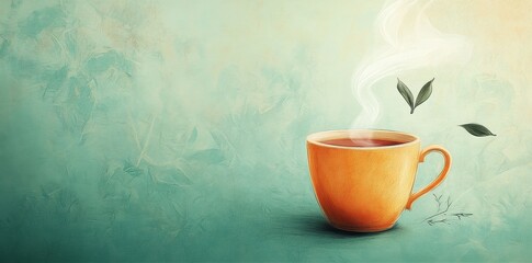 A Steaming Cup Of Tea With Floating Leaves