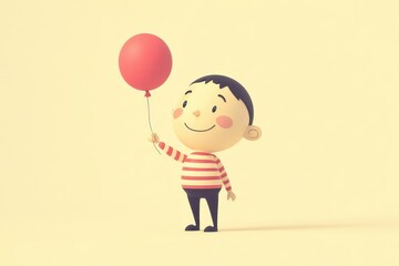 Happy Boy Holding a Red Balloon