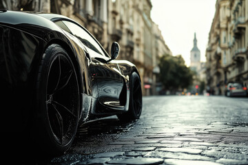 Sports car in the city, luxury auto parked on the street