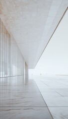Modern Architecture Minimalist Interior with Marble Floors and Walls, Natural Light.