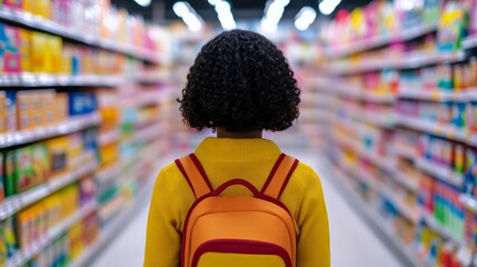 Shopper browsing a wall of craft kits for kids featuring bright packaging with creative designs in a vibrant artistic store 