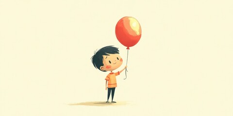 Happy Little Boy Holding a Red Balloon
