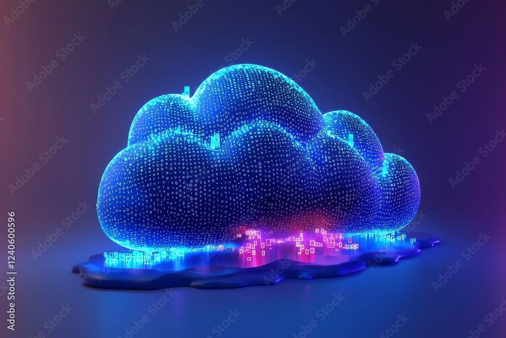 Poster cloud computing and ai technology concept on a dark blue background. 3d rendering