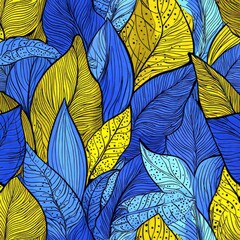 Seamless pattern of vibrant tropical leaves. Background featuring summer palm leaves.