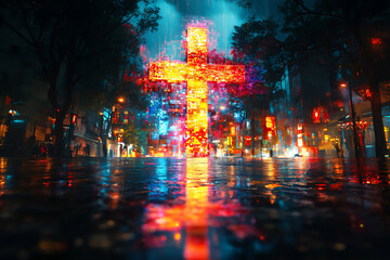 Fototapeta premium cross with digital art display