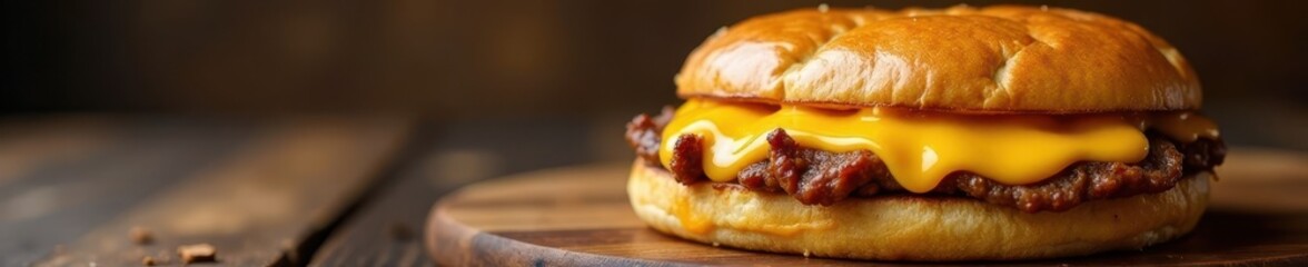 Golden-brown cheesesteak, melted cheese, toasted bun, steak, beef