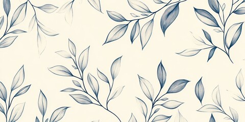 Fototapeta premium Elegant Blue Line Drawing of Delicate Leaves and Branches