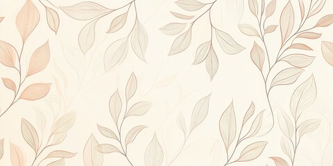 Delicate Line Art Botanical Leaves Pattern Background