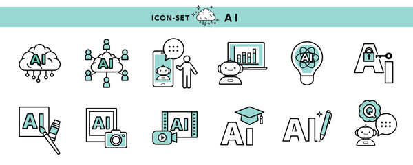 生成AI〈写真、イラスト、動画など〉による最先端テクノロジーのアイコン素材セット