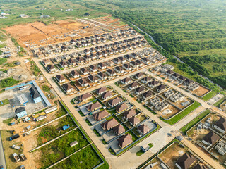 Aerial view of modern housing development with greenery and roads, Port Harcourt, Nigeria.