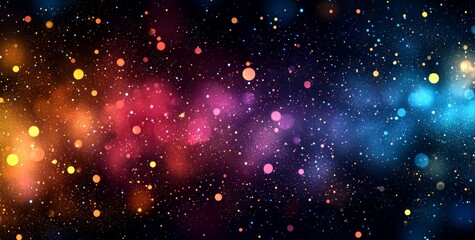 Fototapeta premium A lively rainbow of orange, blue, teal, and white, forming a psychedelic, grainy gradient wave on a black background, perfect for a music cover or dance party poster design. This retro style features