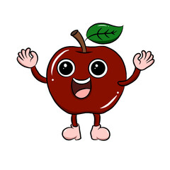 Cute red apple cartoon character isolated on white background, icon vector