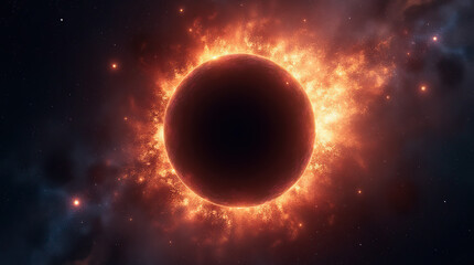 Vibrant black hole over star field in outer space. Space wallpaper.