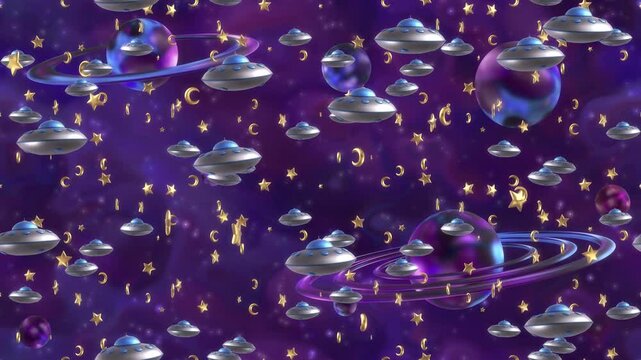 UFO Flying saucer space loop tile Falling Background. This is a vintage loopable and tileable retro wallpaper
