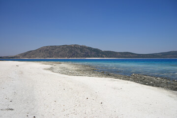 Serene Beach Landscape white sand clear sky