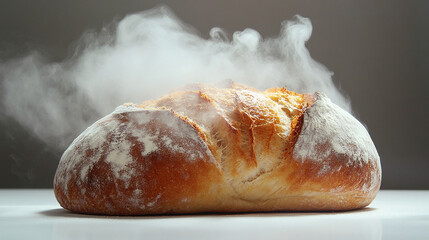 Freshly baked bread releasing steam