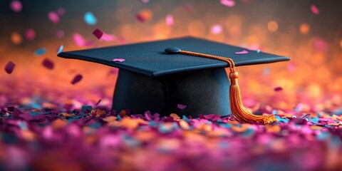 Celebrating graduation cap tossing & confetti