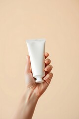 White Cosmetic Tube in Hand Minimalist Product Mockup