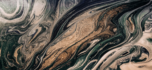 Dark blue green turquoise golden wall art painting