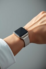 Elegant Smartwatch on Woman's Wrist Modern Beige Band