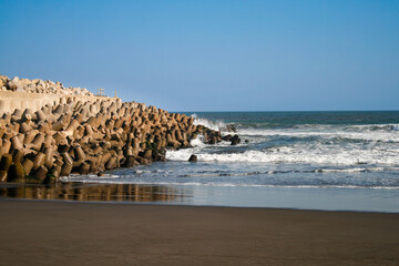 Glagah Beach Tetrapod Breakwater Construction In Yogyakarta, Indonesia