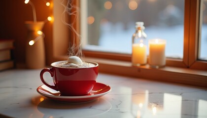 Fototapeta premium Warm Winter Drink by the Window
