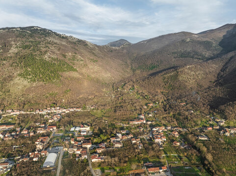 Aerial view of Serino countryside, along the Mount Terminio, Irpinia, Avellino, Campania, Italy.