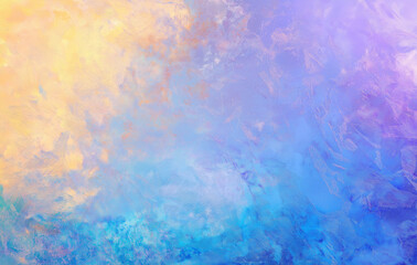 Fototapeta premium A highly detailed, hyper-realistic iridescent holographic background with a dreamy blend of pastel hues—blue, purple, yellow, green, and orange. The soft, rainbow-like texture creates a mesmerizing, e