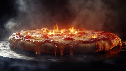 Freshly baked pizza with melted cheese