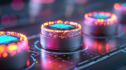 Battery replacement electronics concept. AI-assisted battery diagnostics, holographic error readouts, sleek industrial environment