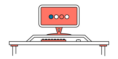 PC computer in flat outline style. Vector clipart illustration.