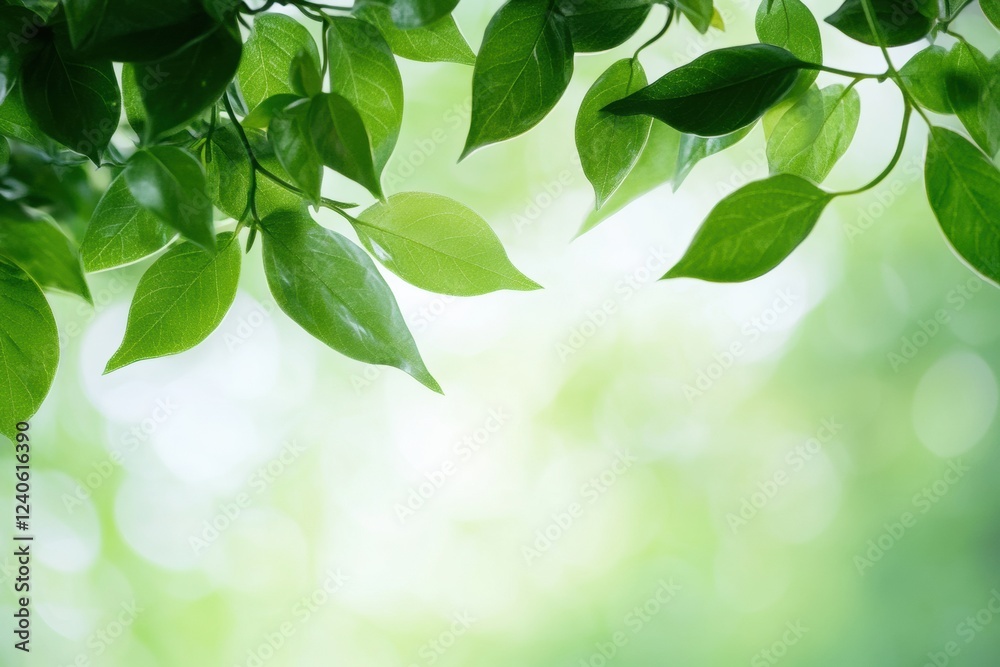 Poster Green leaves create a tranquil backdrop for creative text design ideas in a serene natural setting. Generative AI