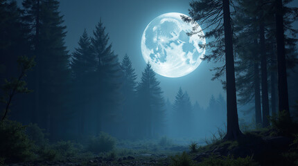 Fototapeta premium night forest with moon