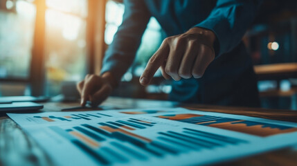 Obraz premium Business professional analyzes financial reports and data in a modern office setting during the afternoon