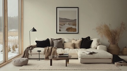 Cozy Modern Living Room with Earthy Tones and Natural Light