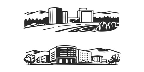 Fototapeta premium Albuquerque, New Mexico Skyline – Modern Line Art City Illustration