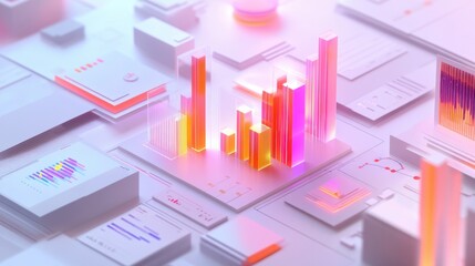 Fototapeta premium Professional 3D business intelligence interface with interactive bar charts on white