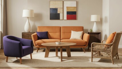 Elegant Living Room Featuring Modern Furniture, Artistic Touches, and Natural Light for a Chic and Inviting Space