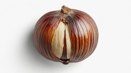 Close-up of a Fresh Brown Onion with Textured Skin and Layers