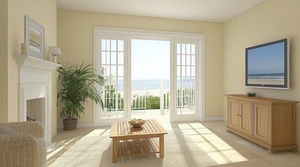 Bright and Airy Living Room with Ocean View and Modern Decor