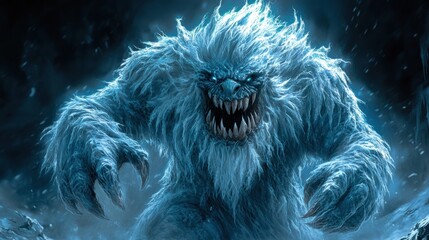 Fierce Powerful Ice Creature in a Mysterious Wintry Landscape