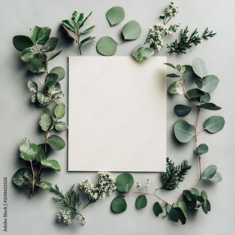 Aufkleber beautiful arrangement of green leaves and empty space for personalized text on a neutral background.