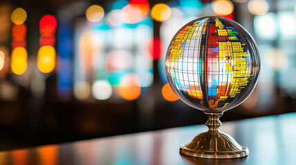 digital globe with colorful data patterns on blurred background