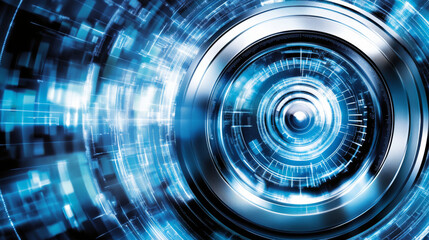 Fototapeta premium Futuristic digital eye with blue technology background