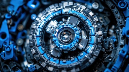 Abstract Close-up of Blue Metallic Circular Pattern Design